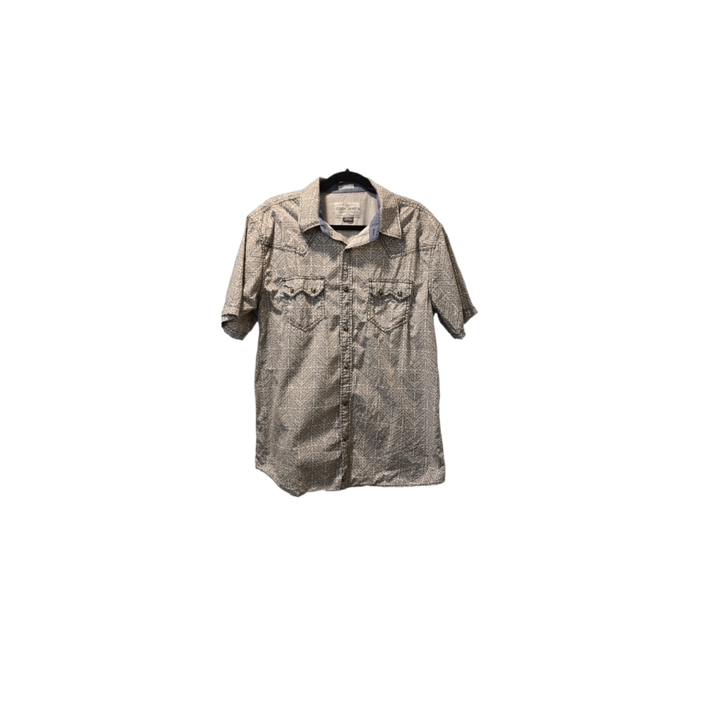 Cody James Snap Button Shirt Size Large Regular Fit Cream Brown Pattern Short Sl
